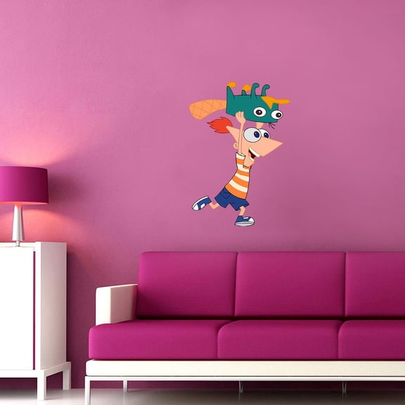 Perry the Platypus and Phineas Flynn Cartoon Play Wall Art Decal Vinyl Sticker Home Decor Sticker Vinyl Mural Baby Kids Room Bedroom Nursery Kindergarten School House Design Peel and Stick 20x12 inch