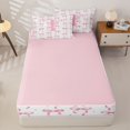 thumbnail image 4 of Manfei Cartoon Bowtie Pattern Zipper Full Size Comforter Sets with Fitted Sheet and 2 Pillowcases,Letter T Print Zipper Bedding Set,Pink Reversible,4pcs, 4 of 7
