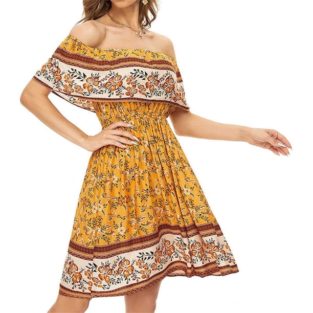 Minnieouse Vestido corto Cintura alta Vestido de verano Vacaciones en la playa Ropa de verano Caqui L Prendas para la parte del cuerpo Amarillo S Minnieouse AP010707-09