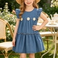 thumbnail image 6 of MGDXOX Girls Sleeveless Denim Dress with Ruffle Sleeves and Tulip Applique Tiered Skirt Casual Flared Swing Dress Blue 12 Months, 6 of 9