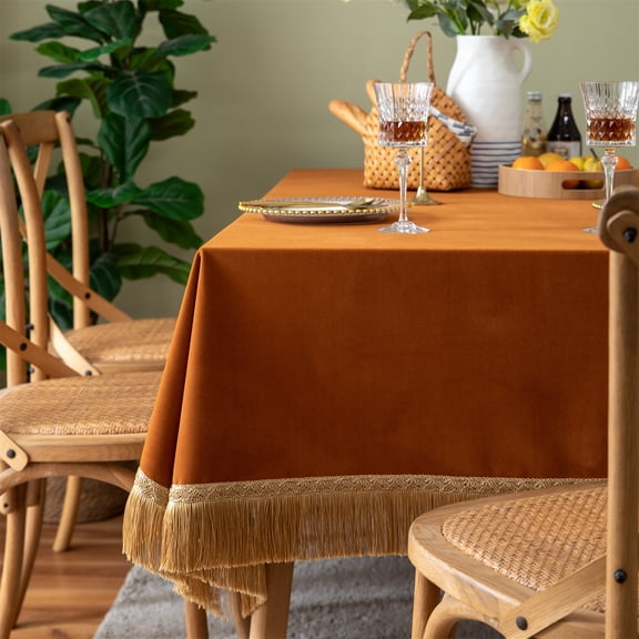 XmhyTop-A Thickset Velvet Tablecloth with Elegant Tassels, 100x160cm Banquet Wedding Party Table Cover, Decorative Event Home Table Cloth,Orange