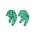 thumbnail image 3 of Loicainy Toddler Baby Boy Spring Outfits 3 6 12 18 24 Months 2T 3T Four-Leaf Clover Embroidery Long Sleeve Round Neck Pullover + Elastic Waist Stripe Pants 2 Pcs Clothes Set, 3 of 9