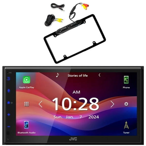 JVC KW-M690BW 6.8" Capacitive Monitor Single-DIN Bluetooth USB/MP3 Digital Media Shallow Chassis Multimedia Receiver, Car License Plate Rear View Backup Camera W/Parking Assist & Distance Scale Lines