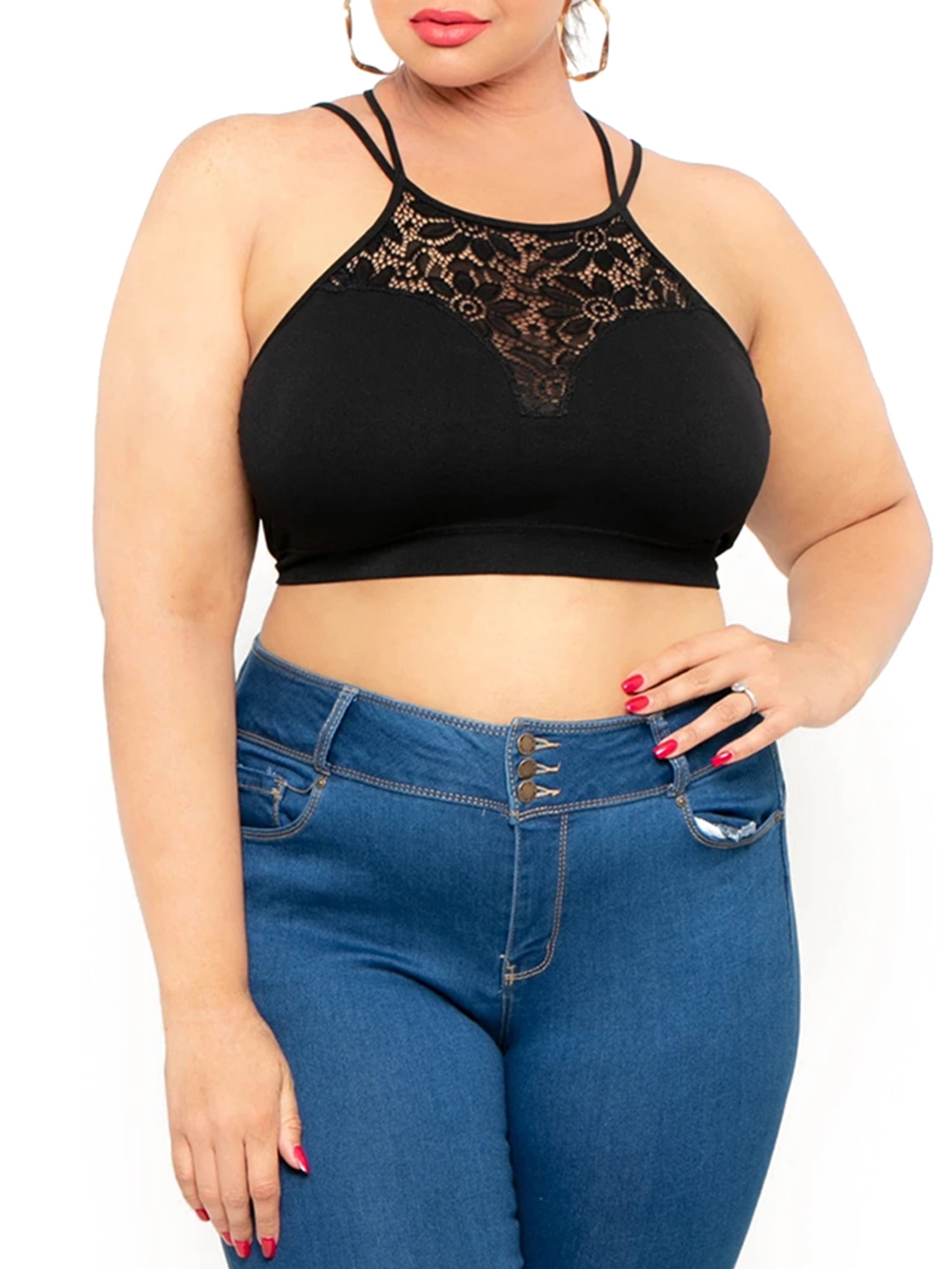 Pensioneret ustabil Krønike XXLvision Women's Plus Size Lace Strappy Tank Halterneck Sleeveless Cropped  Top | Walmart Canada