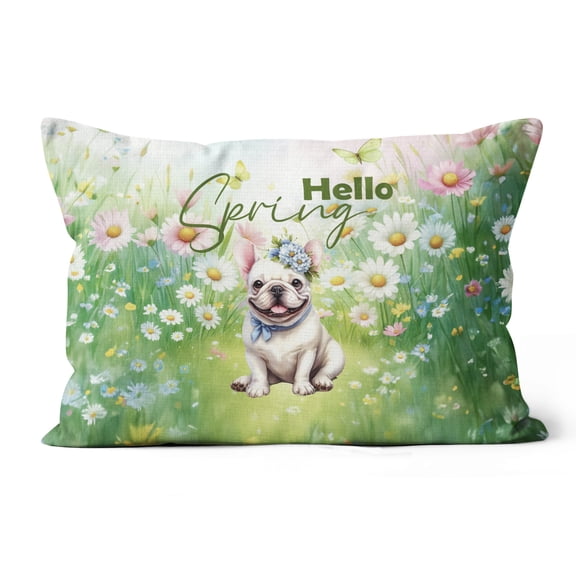 French Bulldog Hello Spring Time Flower Floral Nature Pillow Cushion Double Sided Dog Lover Gifts Throw Pillow - 02031