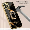 thumbnail image 5 of iPhone 13 Pro Max Case,Dteck Luxury Plating Rubber Tempered Glass Back Slim Pattern Case Lightweight Cover for iPhone 13 Pro Max 6.7-inch,Black/Gold, 5 of 5