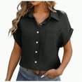 thumbnail image 3 of ORT Womens Short Sleeve Button up Dress Shirt Textured Collared Summer Work Blouse(Black,XL), 3 of 8