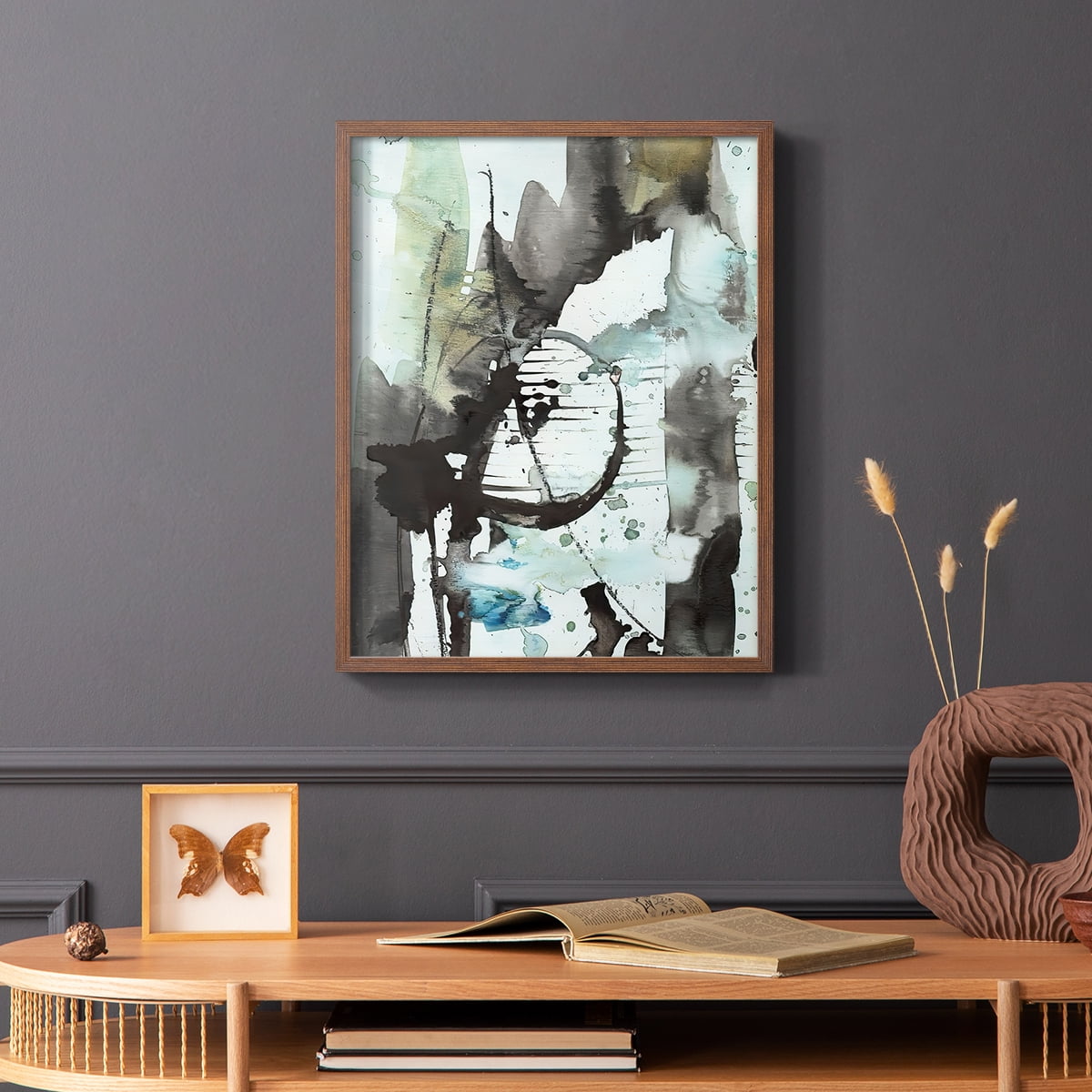 Lyrical Abstract II Framed Print in Brown Solid Wood Framed Print No Nail Hanging