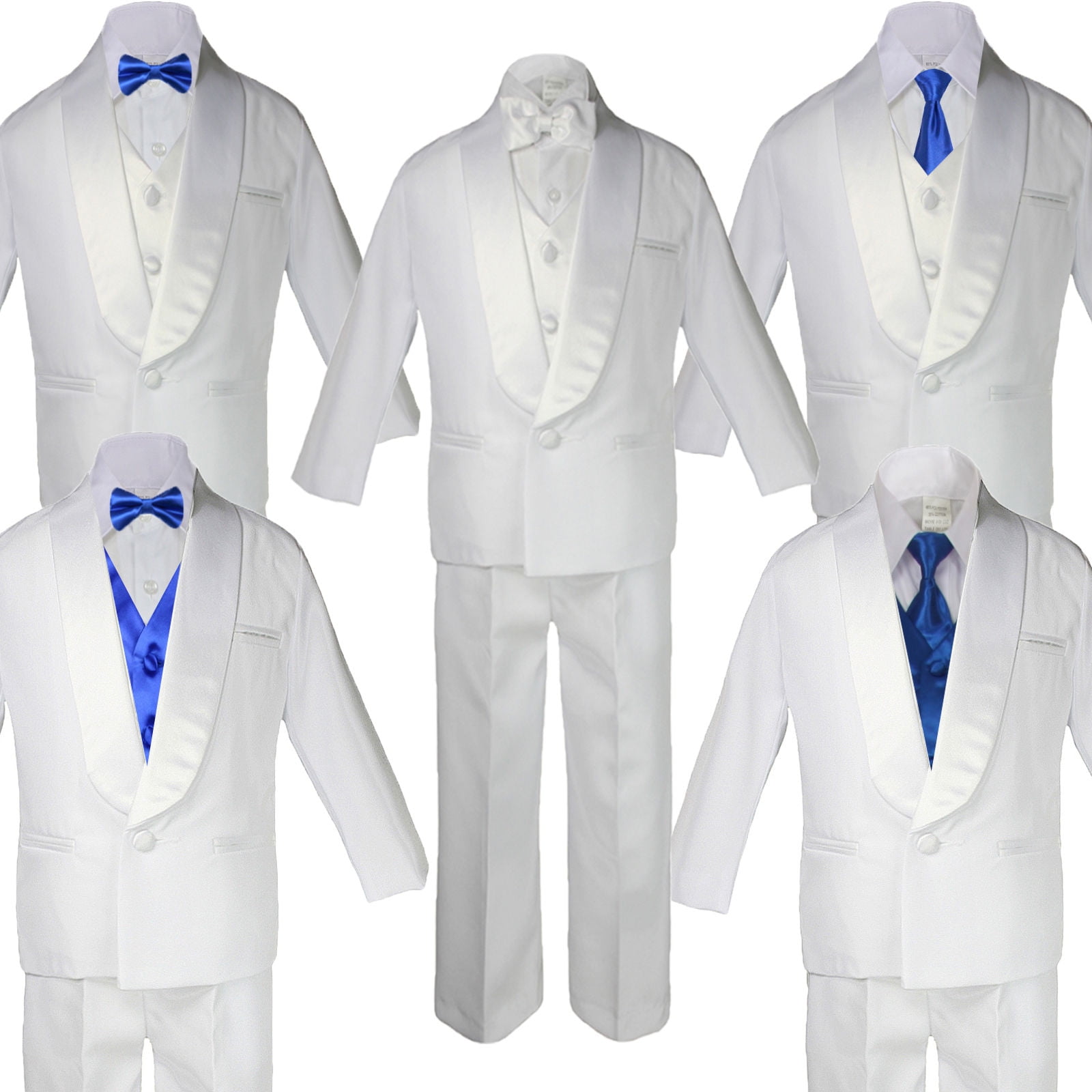Tie & Bow-Tie Set Boy's Royal Blue Satin Formal Dress Tuxedo Vest Wedding Prom 