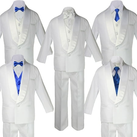 

Boy White Shawl Lapel Wedding Suits Tuxedo ROYAL BLUE Satin Bow Necktie Vest