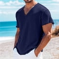 thumbnail image 5 of Mens Distressed Linen Shirts Short Sleeve V Neck Tee Shirt Vintage Linen Tops Solid Color Basic T-Shirts Summer Everyday Wear Lightweight Regular Fit Casual Tshirt for Streetwear, 5 of 6