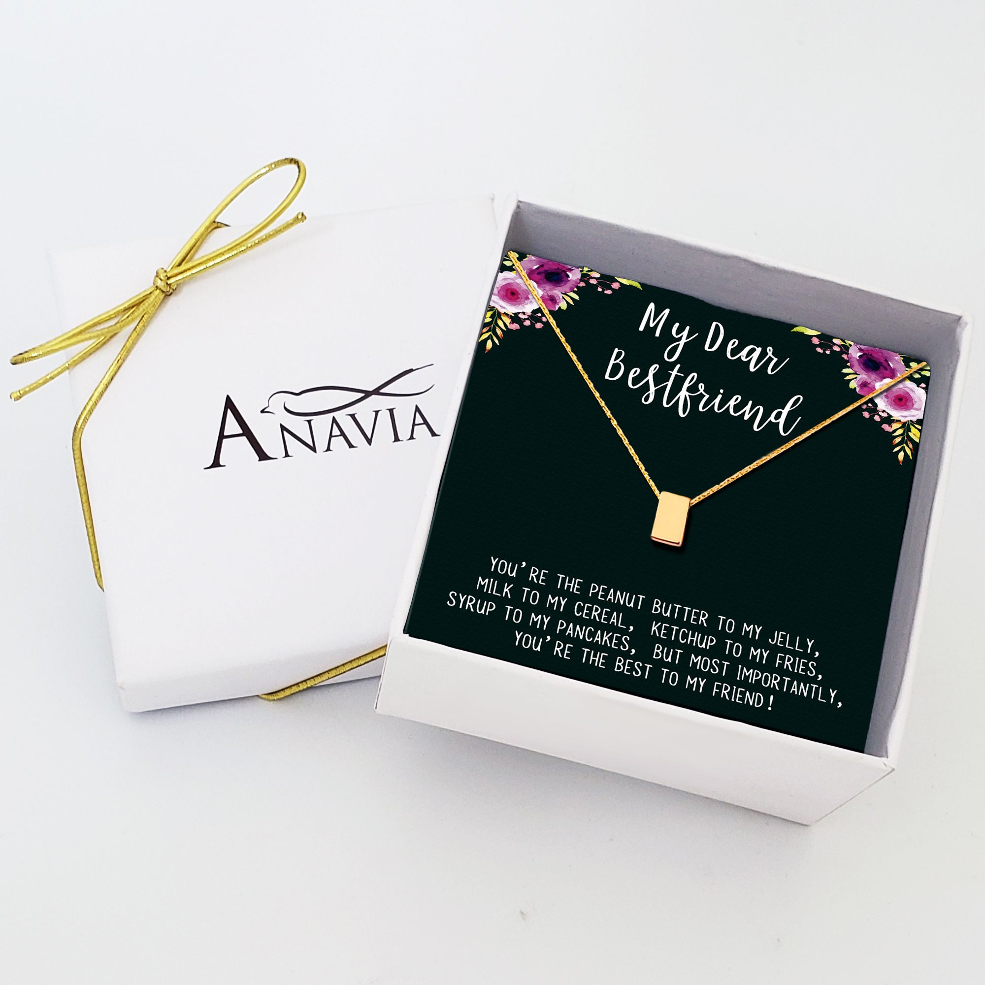 Anavia Best Friend Necklace, Friendship Jewelry, Best Friend Gifts, Gift for Friend, Birthday Gift, Christmas Gift for Her, Cube Pendant Necklace with Wish Card -[Gold Charm]