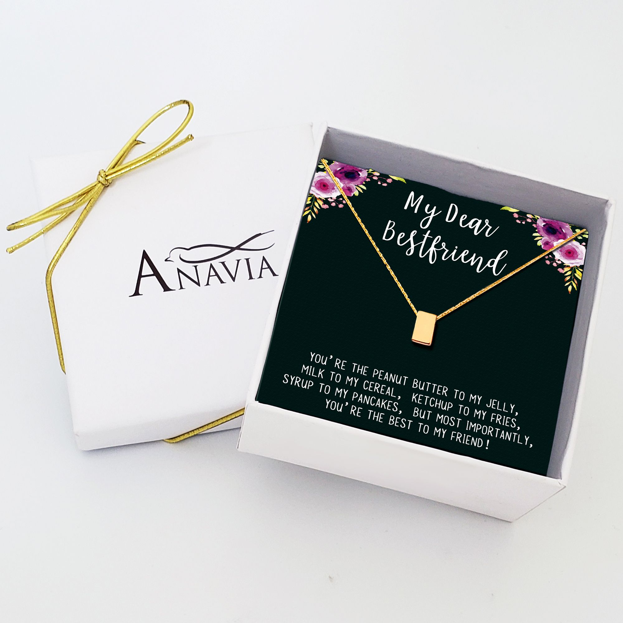 Anavia Best Friend Necklace, Friendship Jewelry, Best Friend Gifts, Gift for Friend, Birthday Gift, Christmas Gift for Her, Cube Pendant Necklace with Wish Card -[Gold Charm] - image 2 of 6