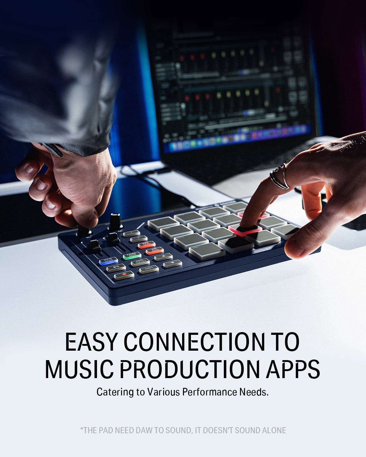 Donner STARRYPAD Professional MIDI Pad Beat Maker Machine with 16 Beat Pads, Melodics Lessons, Navy Blue
