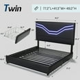thumbnail image 2 of VanAcc Twin Size Bed Frame with LED Lights and Storage Drawers, Adjustable Leather Upholstered Headboard, Platform Bed for Smart Bedroom Decor, Black, 2 of 9