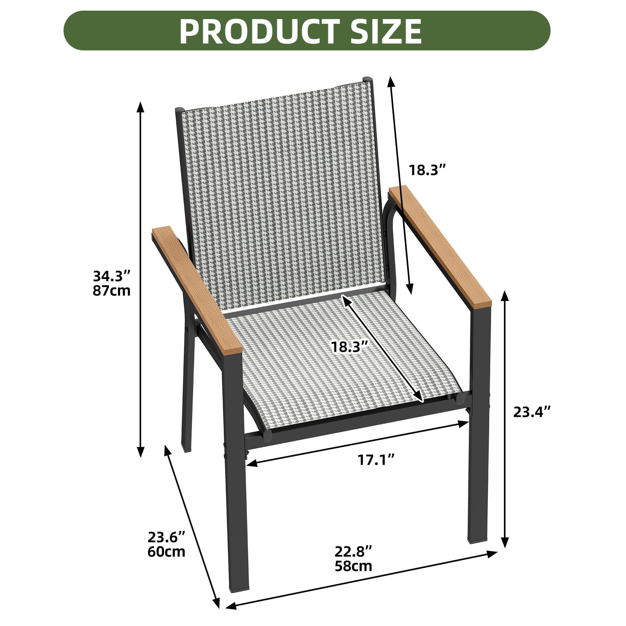 Uforic Stackable Chairs-2PCS Outdoor Dining Chair, Patio DiningChair, Textilene Mix Olefin Stacking Chair, Black & White
