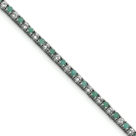 Emerald Gemstone Bangle Bracelet - Sterling Silver Emerald & White Topaz Tennis Bracelet. Gem Wt- 3ct
