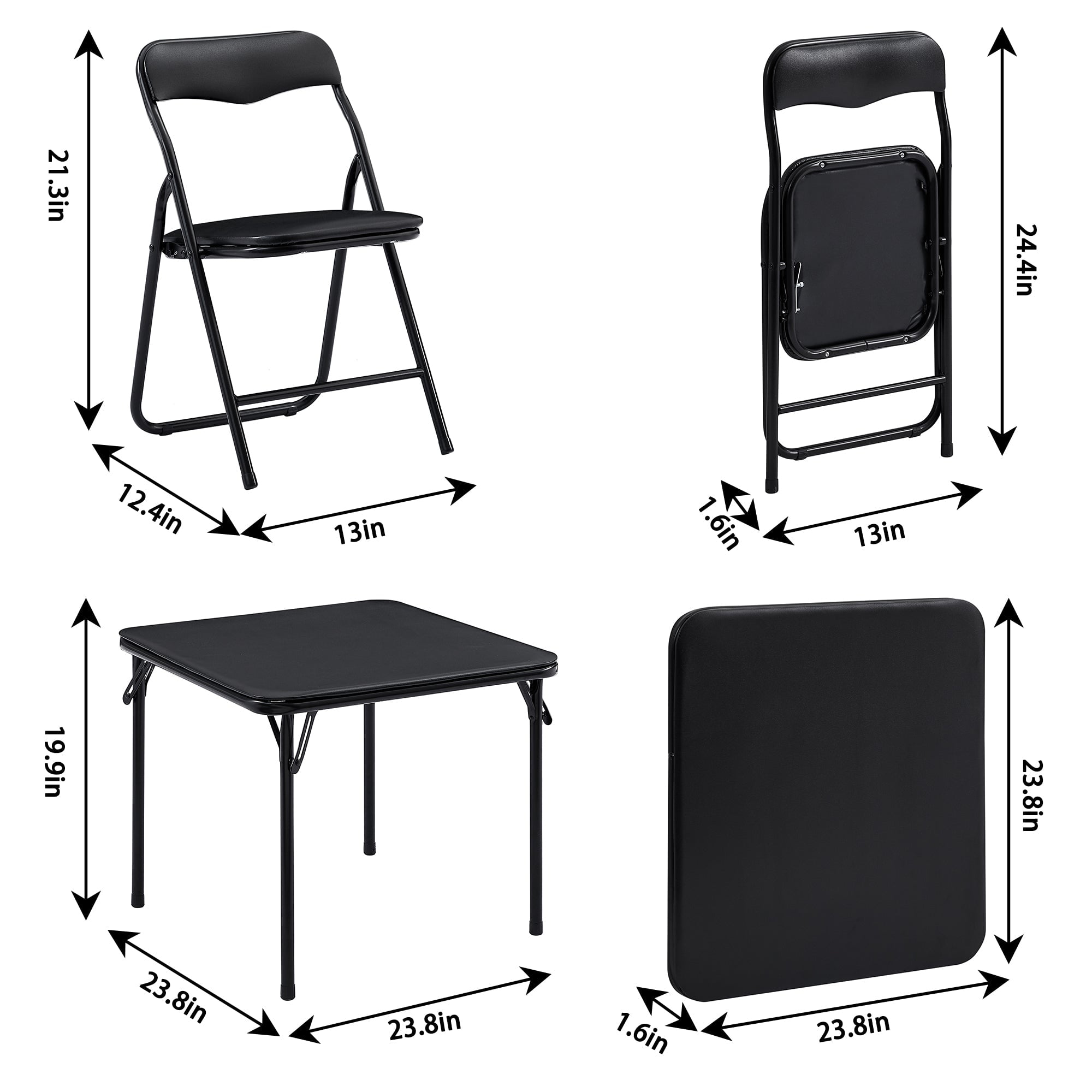 VECELO Kids 3-Piece Folding Activity Table and 2 Chairs Set, Black