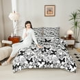 thumbnail image 4 of Homewish Flying Butterflies 2pcs Bedding Comforter Set for Boys Girls,Black White Twin Comforter Sets,Retro Vintage Breathable Bedding Set,Breathable Home Decor,Reversible, 4 of 8