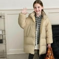 thumbnail image 4 of Cethrio Girls Puffer Jackets, Zip up Mid-length Warm Windproof Winter Coats with Hood Beige Size 9-10T, 4 of 8