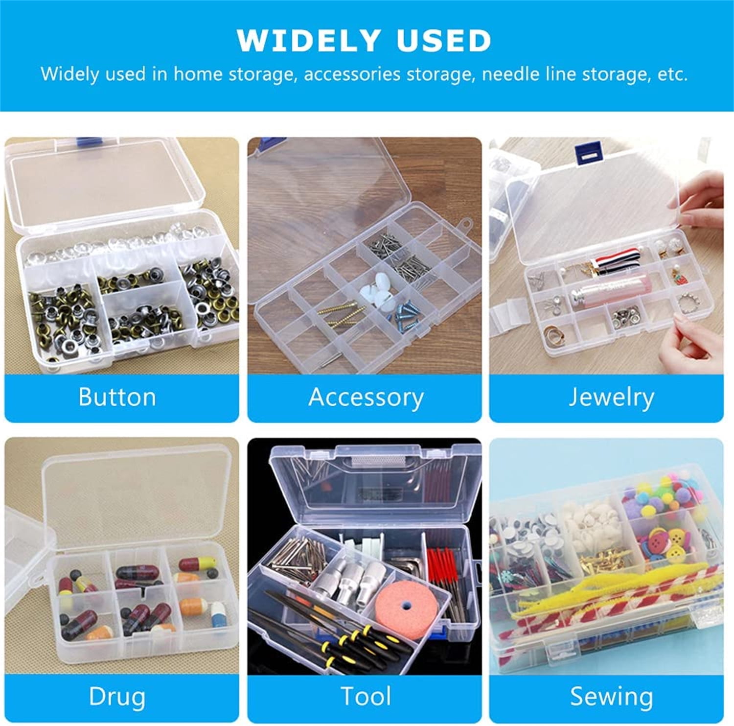 4Pcs Plastic Bead Storage Organiser Box with 15 Adjustable Dividers Earring Storage Containers Jewellery Box for Small Items Beads Tools Travel(Transparent)