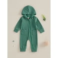 thumbnail image 2 of Suealasg Infant Baby Boys Girls Autumn Clothes Long Sleeve Oblique Zipper Hooded Romper Full Length Jumpsuits Bodysuit 0-18 Months, 2 of 7