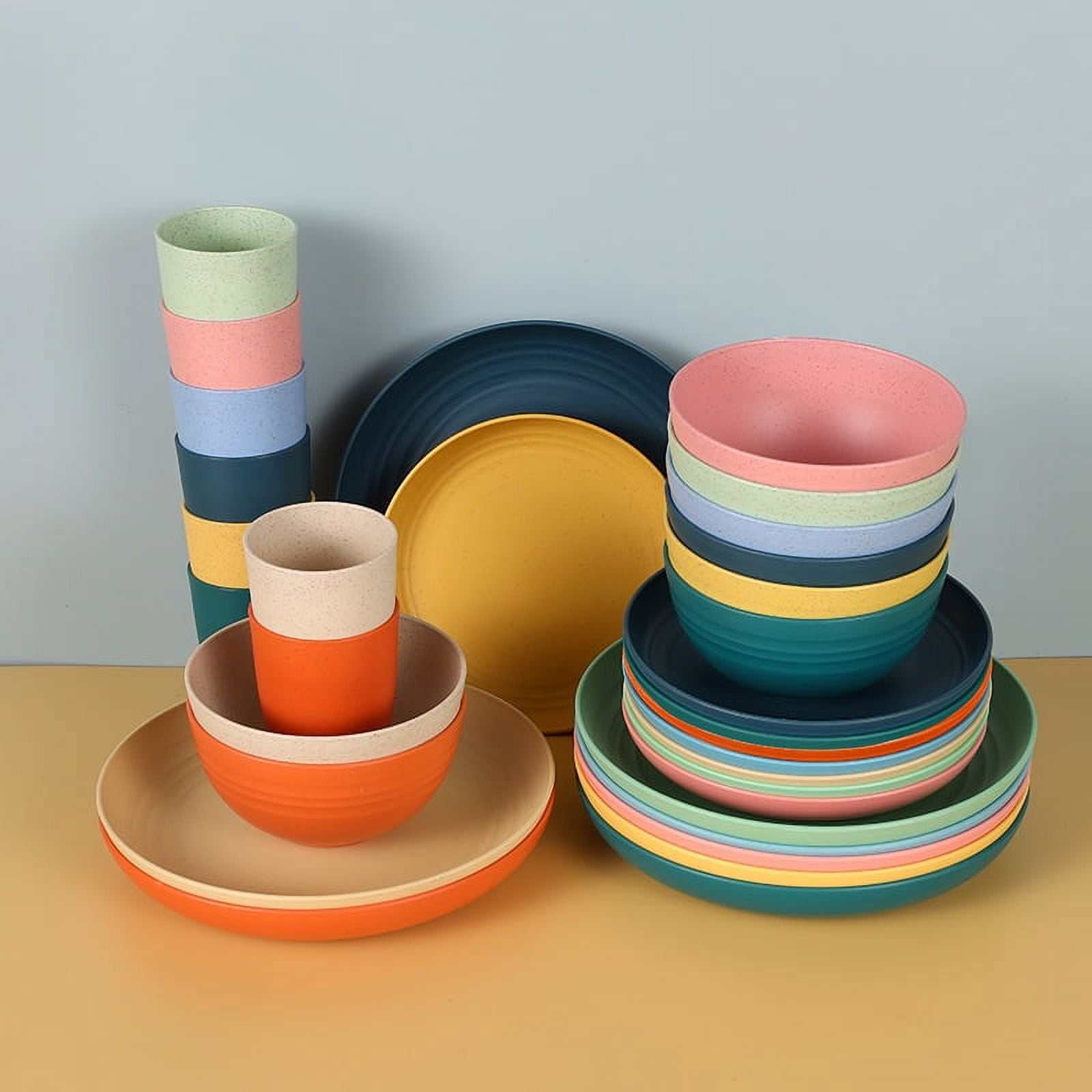 Namzi 32pcs Wheat Straw Dinnerware Set,Plates and Bowls Set