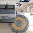 thumbnail image 5 of Desert Fields and Evette Rios Cora 5'6" Round Denim Blue Cotton and Jute Fringed Indoor Area Rug, 5 of 9