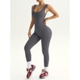 thumbnail image 3 of Women's Seamless Bodycon Workout Jumpsuit, Built-in Bra U Neck Stretch Yoga Sports Outfit Grey L, 3 of 6