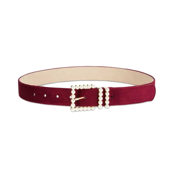 INC International Concepts Women’s Imitation-Pearl Velvet Belt, Purple, Small