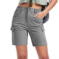thumbnail image 6 of Womens Shorts with Button Closure, Elastic Waist Multi-Pockets Shorts, Casual Solid Color Cargo Shorts, Summer Outdoor Hiking Jogging Athletic Work | VerBelle,Gray M, 6 of 9