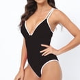 thumbnail image 4 of Women's One Piece Swimsuit Fashion V Neck Criss-Cross Back Bathing Suit Low Back Beach Vacation Swimwear (L, Black), 4 of 5