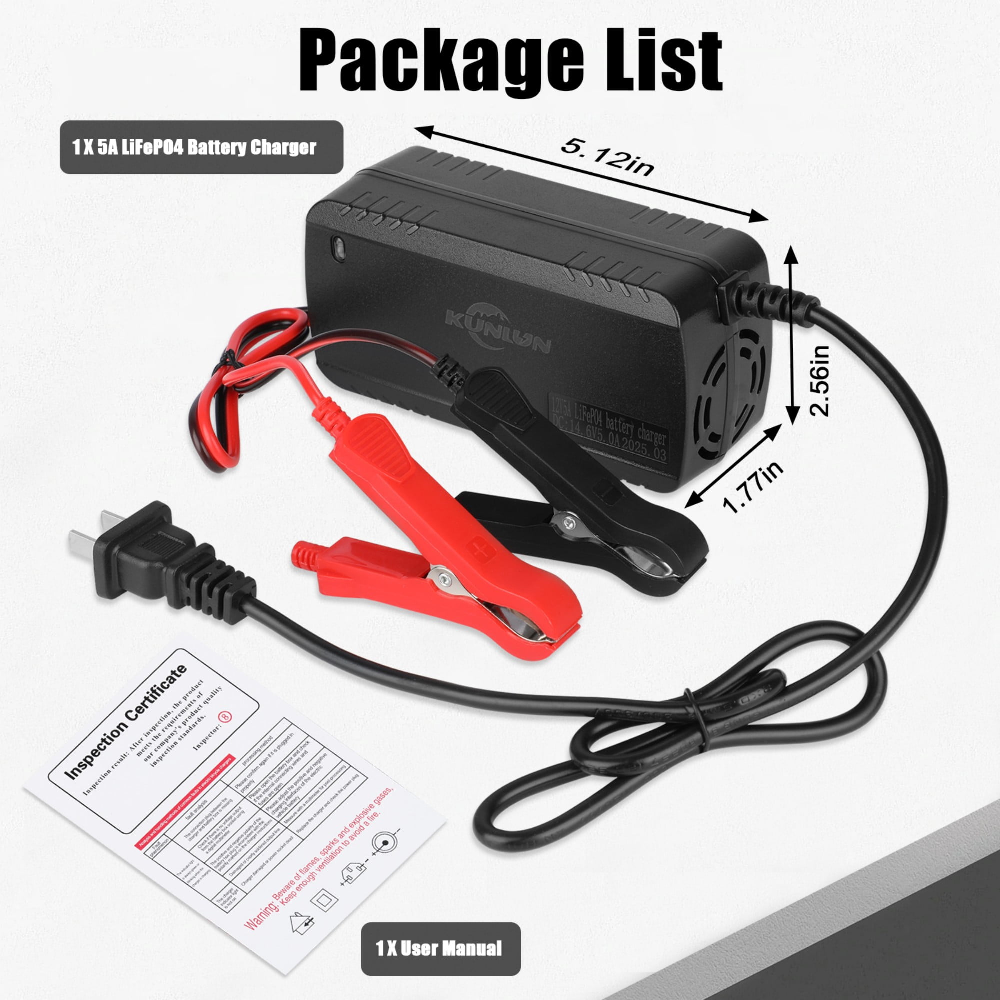 12V 60Ah LiFePO4 Lithium Battery with 5A Charger, Deep Cycle, for Trolling Motor