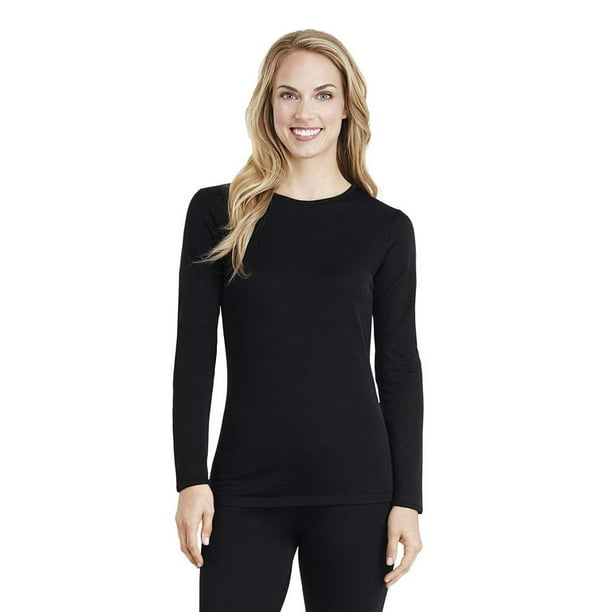 cuddl Duds Womens Softwear with Stretch Long Sleeve crew Neck Top, Black,  Small 