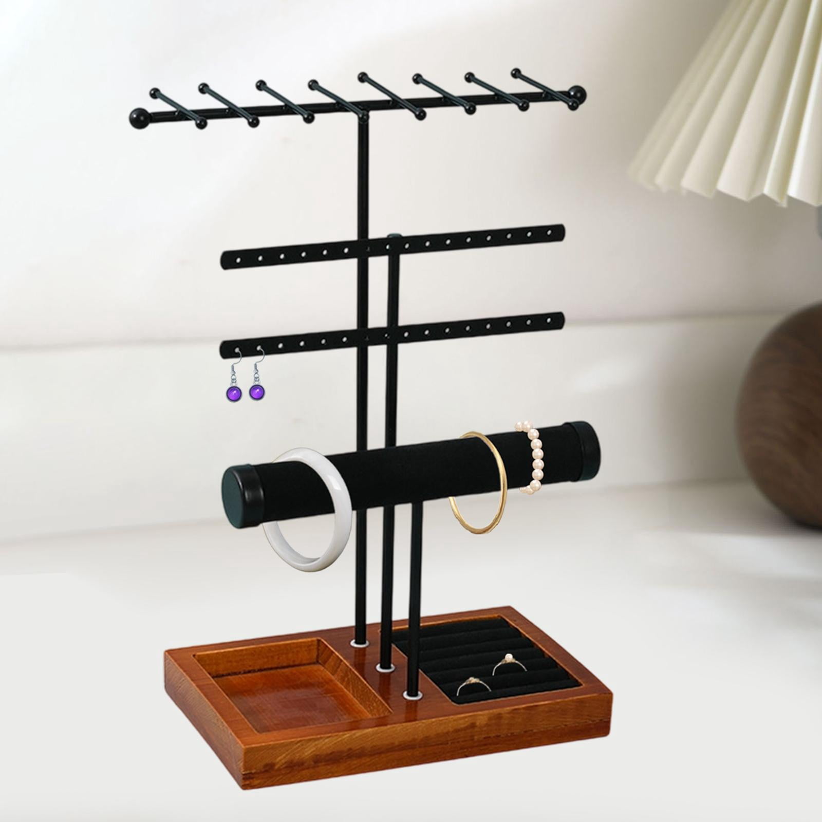 Jewelry Organizer Earring Display Necklace Hanger Versatile Metal and Wood for Home Tabletop Dresser Vanity