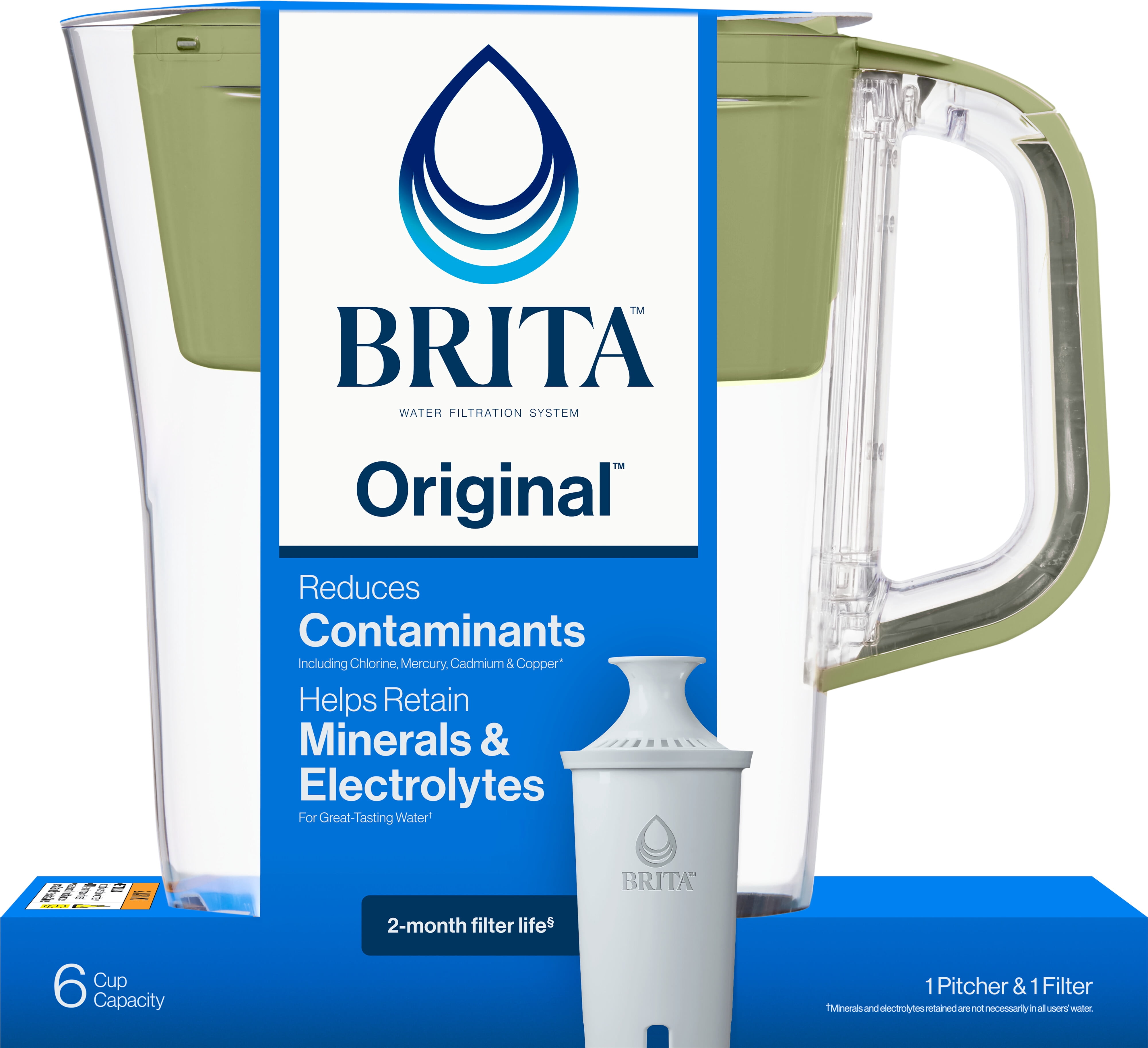 Brita® Small 6 Cup Denali Water Filter Pitcher with 1 Brita Standard Filter, Olive