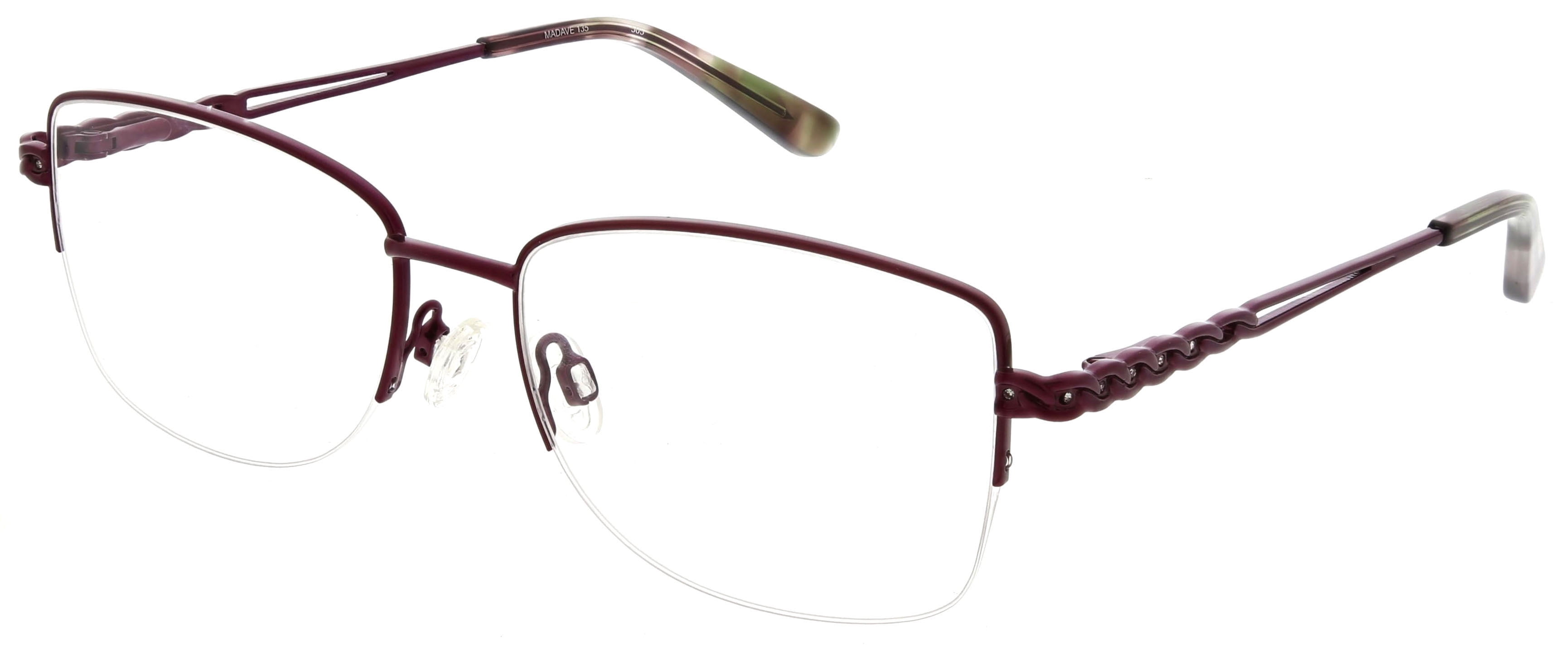Madison Avenue Women's Shiny Plum Semi-Rimless Rectangle Eyeglasses