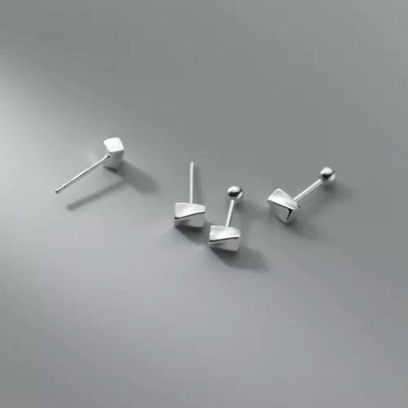 EOEMY Genuine 925 Sterling Silver Twist Cube Stud Earrings Women Gift Fine Jewelry-Screw Backs