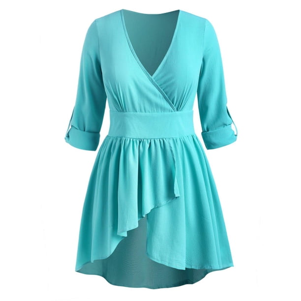 Más el tamaño de rueda para arriba la manga de la blusa asimétrica Peplum Rosegal Blusas Tallas Grandes