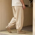 thumbnail image 5 of Havenx Men's Cotton Linen Pants Elastic Waist Drawstring Lantern Pants with Pockets Straight Leg Trousers Loose Fit Summer Beach Vacation Daily Jogger Pants,Khaki S, 5 of 5