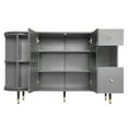 thumbnail image 3 of EUROCO Rotating Storage Cabinet，Free Standing Buffet Sideboard with 2 Door， 2 Drawers，Tempering Glass，Metal Legs and Door handle for Living Room Study Balcony,Gray, 3 of 8