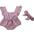 thumbnail image 2 of Baby Girls Romper Solid Color Ruffle Sleeveless Backless+Headband Outfits Clothes, 2 of 5