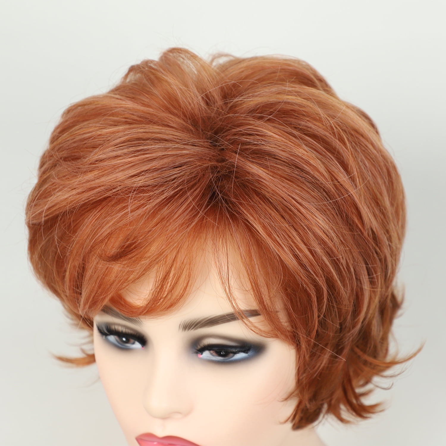 Auburn Short Layered Wig Heat Resistant Side Bangs Natural Synthetic Hair Women