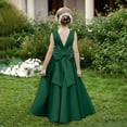 thumbnail image 4 of LEKWK Girls Bridesmaid Flower Dress Sleeveless Satin Bow Tie Backless Pageant Gown Pleated Flowy A-Line Princess Dresses for Birthday Party Wedding 0-13Y, 4 of 9