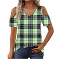 thumbnail image 1 of Tops de Algodón para las Mujeres Impresión de Manga Corta Cuello en V Fuera Del Hombro Blusa de Moda, Imitación de Algodón para el Hogar Diario, 1 of 9