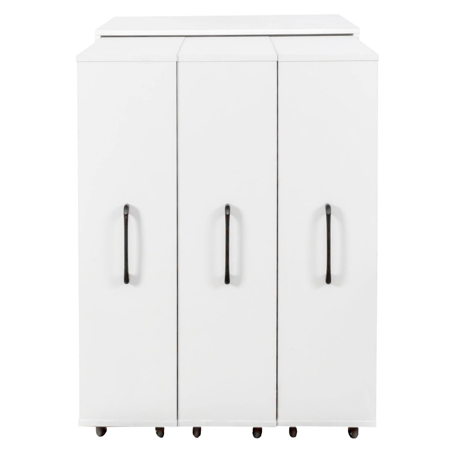 3 Tier Bookcase with Pull-Out Shelves, Sliding Storage Cabinet with 3 Hidden Doors, Floor Standing Wooden Bookshelf Organizer for Office, Bedroom, Living Room, Space Saving Cabinet, White