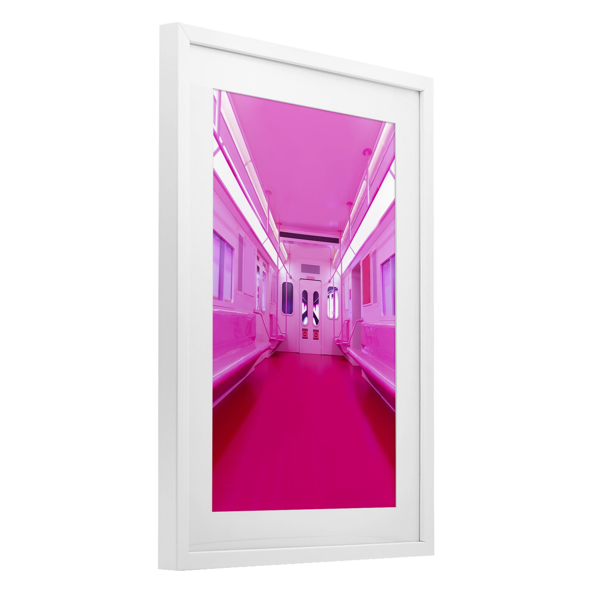 Futuristic Pink Tone Subway White Framed Print Under Glass, design by LISH Creative