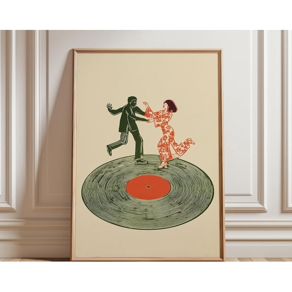 Dancers On Record Abstract Line Wall Art, Unframed Paper Poster 24x36in