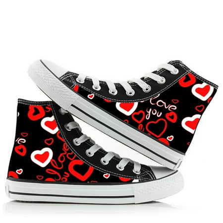 

Casual High Top Canvas Shoes Canvas High Top Black/White，with Love Printed
