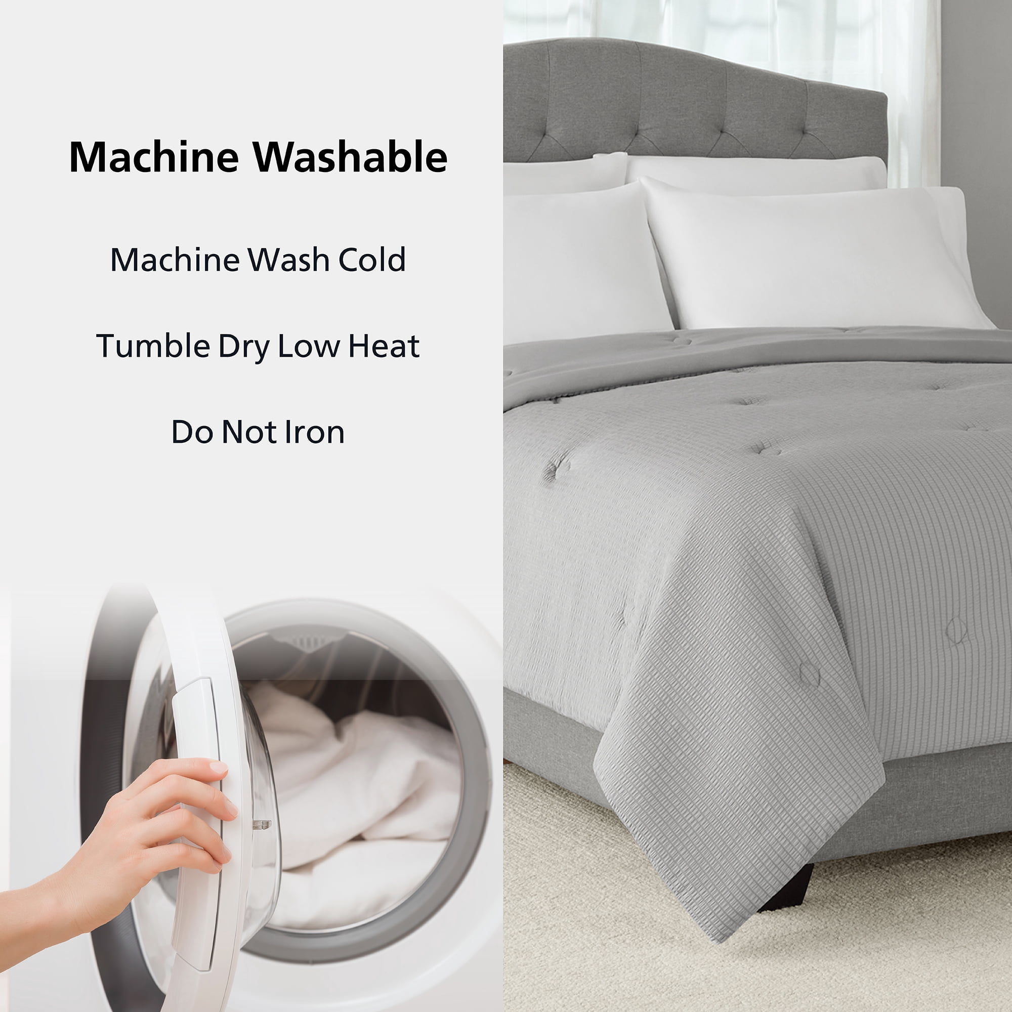 Mainstays Full/Queen Comforter, Reversible Down Alternative, All-Season, Grey Seersucker